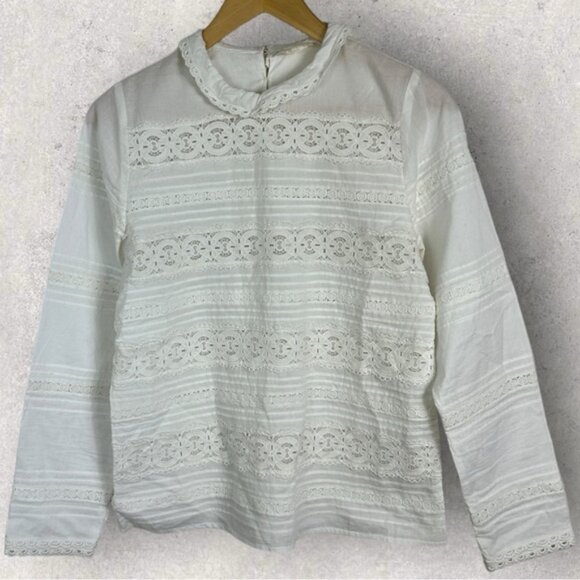 Sezane Tinai Blouse Ecru White Size 36 French US 4 Top Lace Crochet Minimalist - Picture 4 of 16